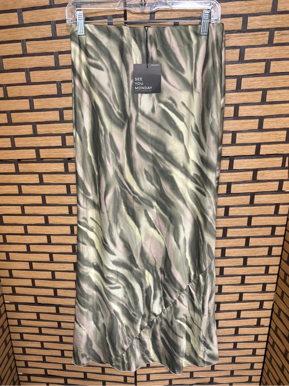 See You Monday Green Zebra Print Midi Skirt Size Large